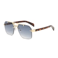 Retro metal double bridge sunglasses with blue gradient lenses and tortoiseshell temples - Gold Frame Gradient Blue Lens