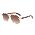Retro rimless double bridge sunglasses with brown gradient lenses and tortoise temples - Gold Frame Tea Lens