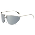 Futuristic silver metal semi-rimless aviator sunglasses with large grey shield lens - Silver Frame Silver Mirror Lens