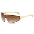 Futuristische Sonnenbrille mit Goldrahmen, braunen Verlaufsgläsern und Shield-Design - Goldener Rahmen Tee Gläser