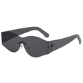 Gafas de sol sin montura estilo punk Y2K con lentes onduladas gris oscuro y remaches - Montura Negra Lentes Gris Negro