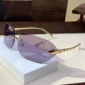 Fashionable rimless square sunglasses with purple lenses and golden bamboo metal temples - Purple