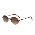 Retro rimless round sunglasses with brown gradient lenses and engraved bronze metal temples - Brown