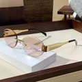 Retro rimless oval sunglasses with gradient pink lenses and gold metal temples - Transparent Tea