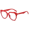 Fashion irregular oversized red frame sunglasses with polygonal design on white background - Red Frame (Clear Lens)