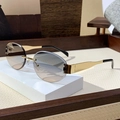 Fashion rimless oval sunglasses with brown gradient lenses and gold metal temples - Blue Yellow