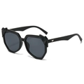 Moderne geometrische Sonnenbrille mit schwarzem Polygon-Rahmen und 3D-Kanten - Schwarzer Rahmen Schwarz Graue Gläser