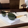 Retro rimless oval sunglasses with dark green lenses and golden metal temples - Transparent Green