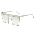 Chic square metal sunglasses with cross-pattern top bar and X-shaped bridge design - Silver Frame Silver Lens