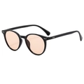 Retro round sunglasses with black glossy frames, light orange lenses and silver rivets - Black Frame Light Tea Lens