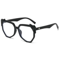 Oversized geometric black frame sunglasses with thick edges and silver wing logo - Black Frame (Clear Lens)