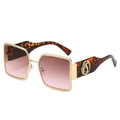 Fashionable square metal sunglasses with leopard temples and purple gradient lenses - Gold Frame Tea Pink Gradient Lens