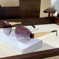 Retro rimless oval sunglasses with purple gradient lenses and gold metal temples - Gradient Grey