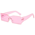 Y2K rimless wrap-around sunglasses in translucent pink for trendy outdoor fashion - Pink Frame / Pink Lens