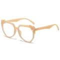 Irregular geometric oversized sunglasses in peach pink resin with gold wing accents - Pink Frame (Clear Lens)