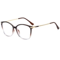Classic cat-eye blue light glasses with brown gradient frames and golden braided temples - Tea Frame