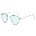 Occhiali da sole triangolari senza montatura azzurro chiaro con sottili stanghette in argento - Montatura Argento Lente Blu