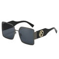 Fashionable square oversized sunglasses with black frame and gold metal logo accents - Gunmetal Frame Black Grey Lens