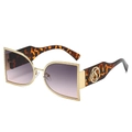 Fashionable oversized semi-round metal frame sunglasses with gradient purple lenses - Gold Frame Gray Pink Lens