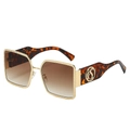 Fashion square large frame sunglasses with gradient brown lenses and gold metal details - Gold Frame Gradient Tea Lens