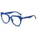 Chic blue irregular oversized sunglasses with geometric faceted frames and silver accents - Blue Frame (Clear Lens)