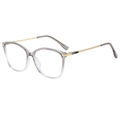 Classic transparent grey square glasses with gold metal temples and resin frame - Grey Frame