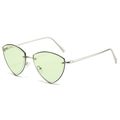 Frameless geometric triangle sunglasses with silver metal temples and light green lenses - Silver Frame Green Lens