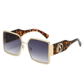 Fashionable tortoise shell square sunglasses with gold metal frame and gradient lenses - Gold Frame Gradient Grey Lens
