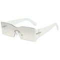Y2K rimless curved sunglasses with light gray lenses and matte white frame temples - Transparent Frame Silver Lens