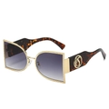 Oversized trendy semi-circle metal frame sunglasses with gradient lenses and tortoise temples - Gold Frame Gradient Grey Lens