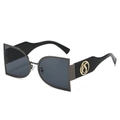 Black asymmetric metal sunglasses with unique square and round lenses and gold logo - Gunmetal Frame Black Grey Lens