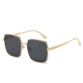 Fashionable square gold metal sunglasses with dark lenses and textured temples - Gold Frame Black Grey
