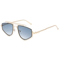 Modische Polygon-Metall-Sonnenbrille mit Doppelsteg und blauem Farbverlauf für einen Retro-Look - Goldener Rahmen Farbverlauf Blaue Linse