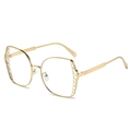 Fashionable oversized gold metal polygon sunglasses with hollow diamond mesh frame details - Golden Frame (Clear)