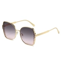 Modische Oversize-Metall-Sonnenbrille mit lila Verlaufsgläsern für Damen im Retro-Stil - Goldrahmen Grau-Rosa Gläser