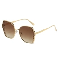Moderne polygonale Sonnenbrille mit hellgoldem Metallrahmen und braunem Verlauf - Goldener Rahmen Tee Gläser