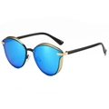 Lunettes de soleil œil-de-chat avec verres miroir bleus et monture métal noir et or - Monture Or Noir Lentille Miroir Bleu