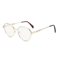 Classic gold metal round frame sunglasses with rhinestone accents and tortoiseshell tips - Gold Frame Clear Lens
