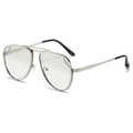 Classic retro hollow double-bridge aviator sunglasses with gold metal frame for outdoor - Silver Frame Light Grey Lens