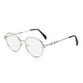 Klassische silberne Metall-Sonnenbrille mit hellblauen Edelsteinen am Bügelrahmen - Silberner Rahmen Klare Gläser
