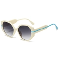 Retro oversized polygonal sunglasses in beige and blue with grey gradient lenses - Beige Frame Gray Lens