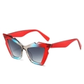 Retro geometric cat-eye sunglasses with red and blue gradient frames and gray lenses - Red Blue Grey Frame Grey Lens