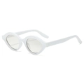 Retro small oval white frame sunglasses with light gray lenses for trendy outdoor style - White Frame Silver Lens