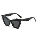 Fashionable black cat eye sunglasses with thick geometric jagged frames and UV lenses - Black Frame Black Grey Lens