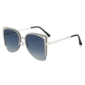 Lunettes de soleil œil de chat demi-cerclées avec strass et verres dégradés - Monture Argent Verres Bleus