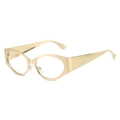 Fashionable gold wide-frame cat-eye sunglasses with retro metallic finish and clear lenses - Golden Frame (Clear)