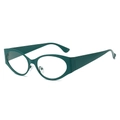Deep green cat-eye sunglasses with wide matte frame and transparent lenses in 45-degree view - Green Frame Clear Lens