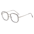 Vintage Oversize Quadratische Blaulichtfilter Brille mit transparentem Rahmen und Metallbügeln - Grauer Rahmen