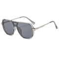 Lunettes de soleil aviateur modernes avec monture gris transparent et branches en métal - Monture Grise / Verres Gris-Noir