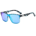 Retro punk oversized sunglasses with blue gradient lenses and marble textured frames - Blue Floral Frame Blue Mirror Lens